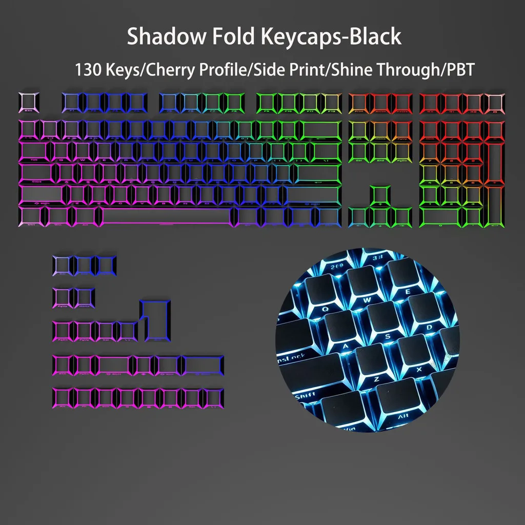 Gradient Green Shine Through Keycaps - PBT Double Shot Side Printed, OEM Profile for Gaming Keyboards (135 Keys)