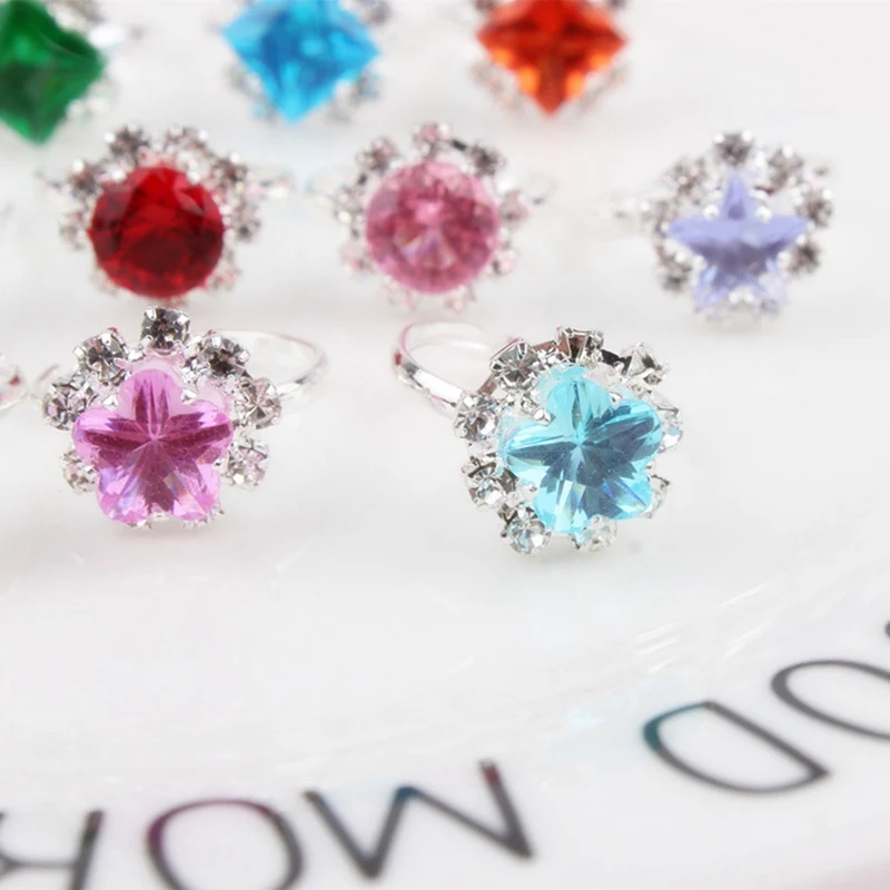 Ring Set Adjustable Kids Rings Jewelry Star Crystal Animal Resin Open Finger Ring Children Girls Birthday Party Gift 12/36PCS/set
