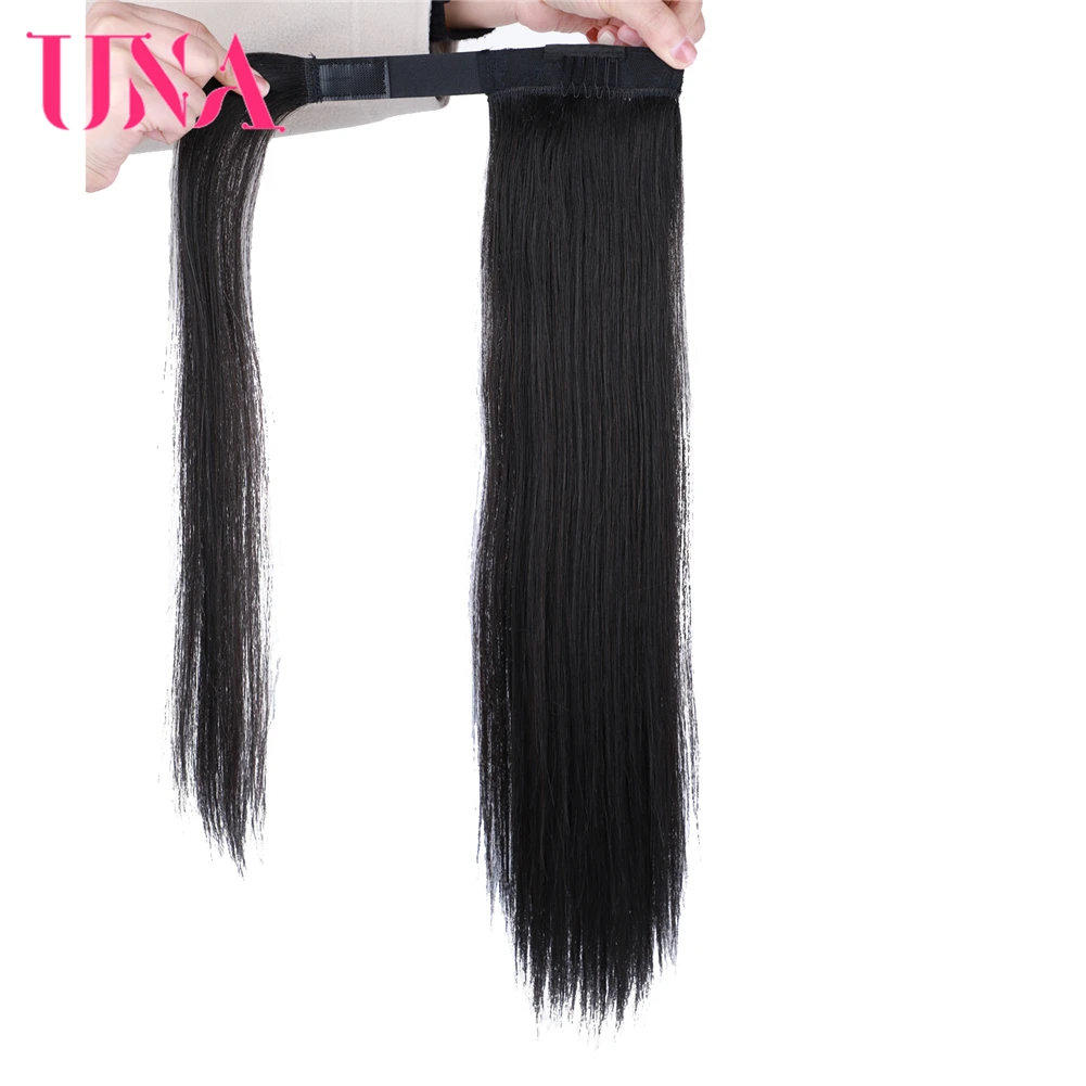 UNA 18" Indian Human Hair Drawstring Ponytail Slik Straight Hairpiece With Two Plastic Combs Natural Black Hair 18 Inch ponytail