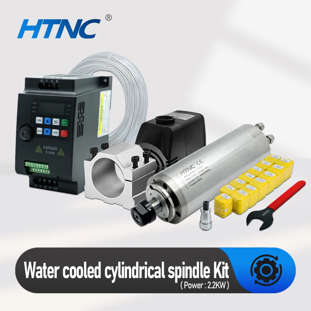2200W CNC Spindle Motor 220v ER20 2.2kw Round Water Cooling Spindle 24000RPM +2.2kw VFD 50/60hz +Water Pump +80mm Bracket