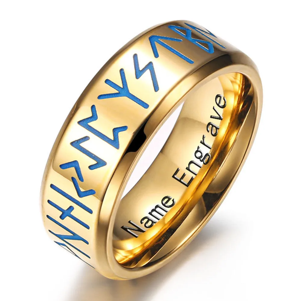 Customize Name Engrave Ring Nordic Viking Text Luminous Glowing Stainless Steel Jewelry For Women Men |