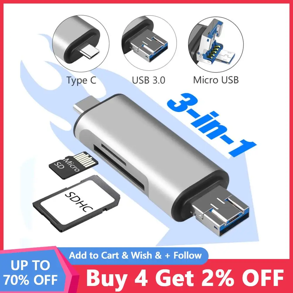USB 3.0, 마이크로 USB, C타입 스마트 메모리 카드 리더, OTG 플래시 드라이브 카드 어댑터, 삼성 맥북용, 3 in 1