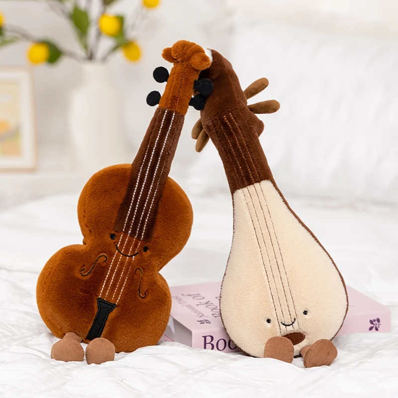 Cute Musical Plush Toys Soft Violin Guitar Pipa Tuning Fork Note Stuffed Doll Instrument Gift for Kid Music Lover Birthday Gifts