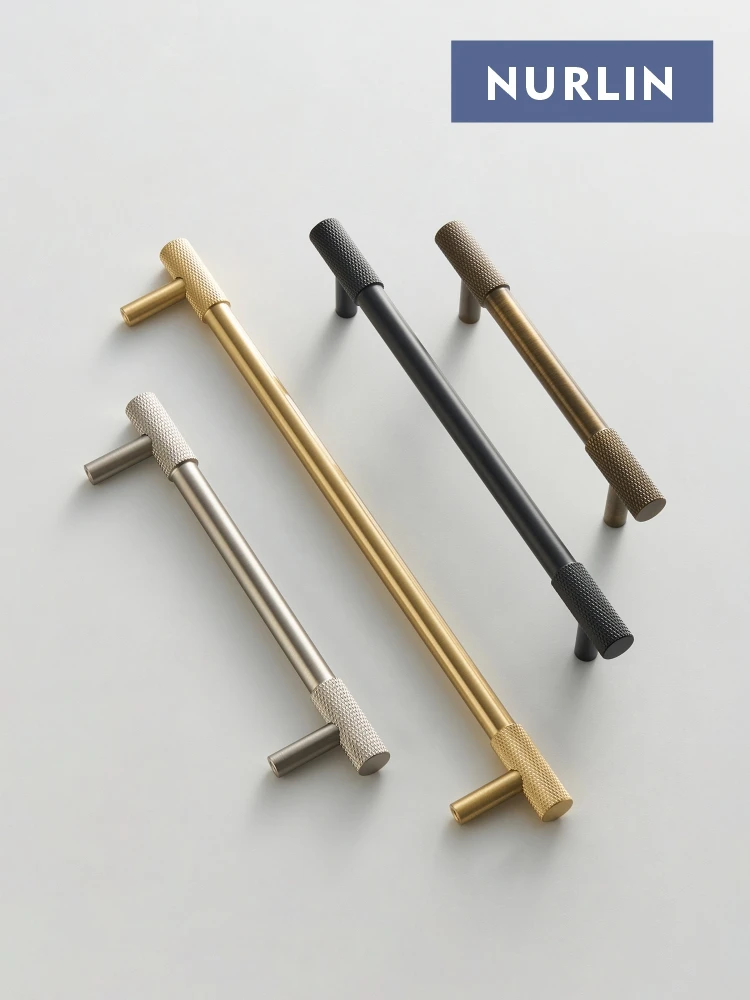 Solid Brass Knurled Cabinet Knobs Wardrobe Handle T-bar Antique Bronze Gold Black furniture handles kitchen door handles Multiple Sizes