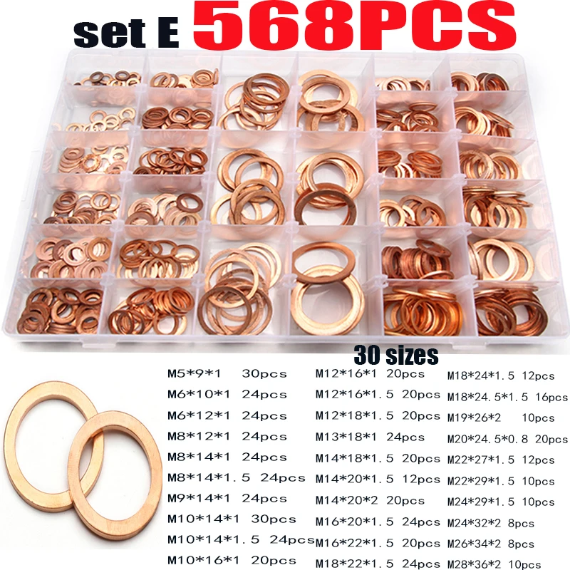 100200250300568pcsORingCopperWasherGasketSetM4M28FlatRing