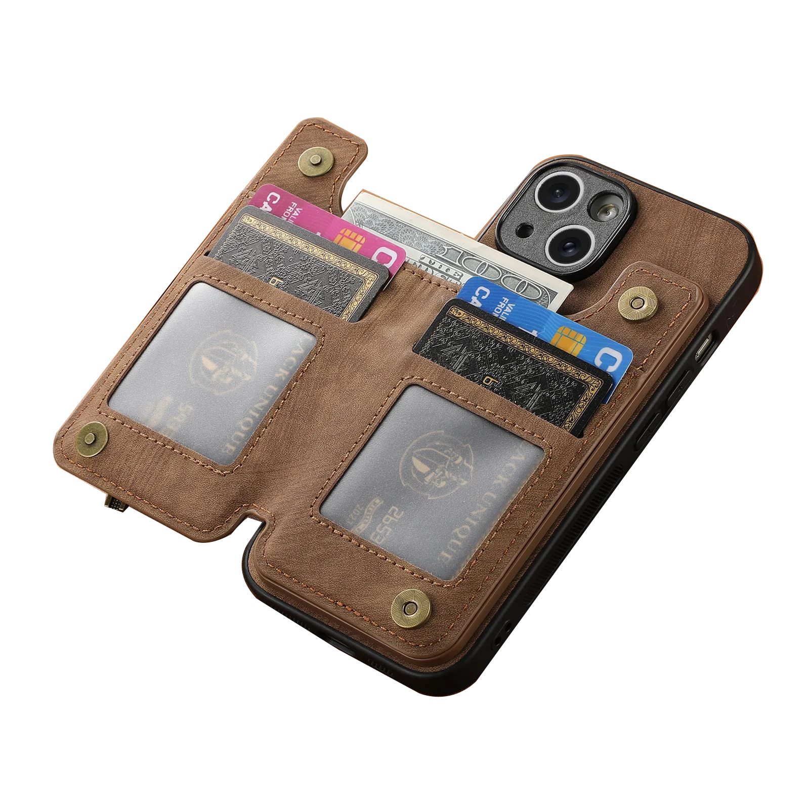 Luxury Leather Zipper Wallet Case with Magnetic Holder and Card Slots