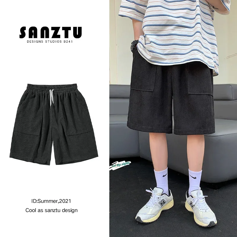 

Summer Corduroy Shorts Men Fashion Grey Black Retro Shorts Men Japanese Streetwear Loose Casual Shorts Mens Vintage Shorts M-3XL