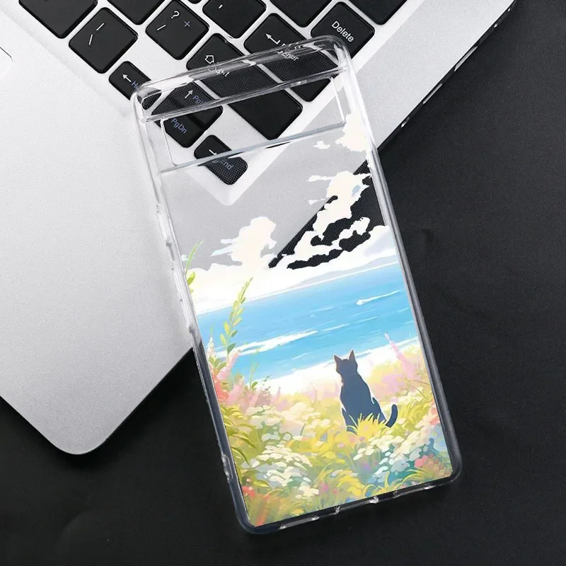 Luxury Scene Lovely Cat Soft Transparent Phone Case – Elegant and Cute Back Cover