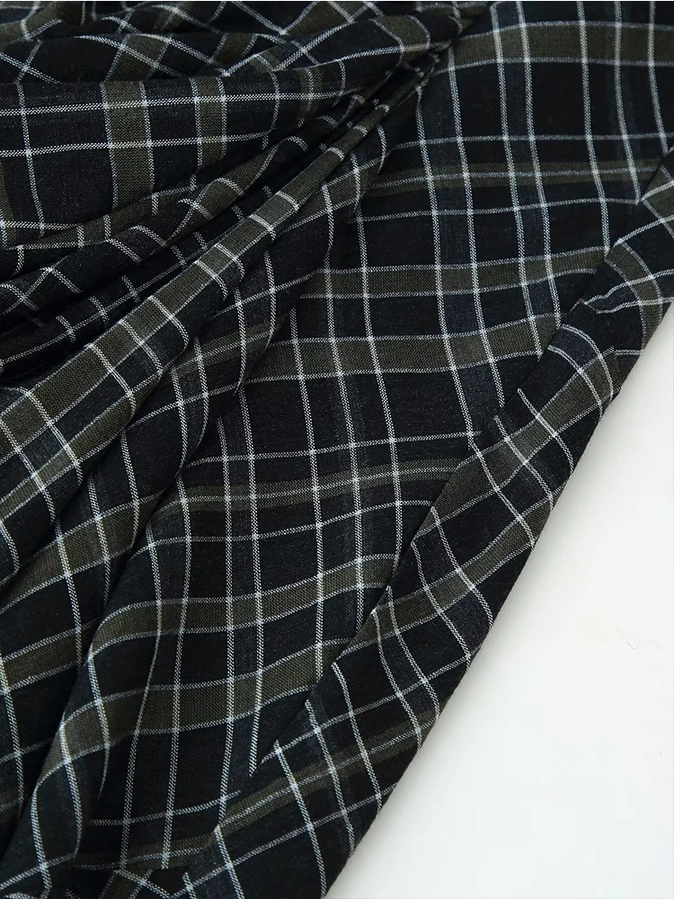 2025 New Women Fashion Plaid V neck Dress Long Dresses Ruched Chic Dresses Women Long Sleeve Casual Autumn Dress