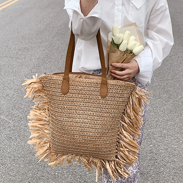 Large Capacity Tassel Straw Handbag Women Handmade Woven Totes Women Big  Bohemia Beach Straw Shoulder Bag Women's Shopper Bags - AliExpress