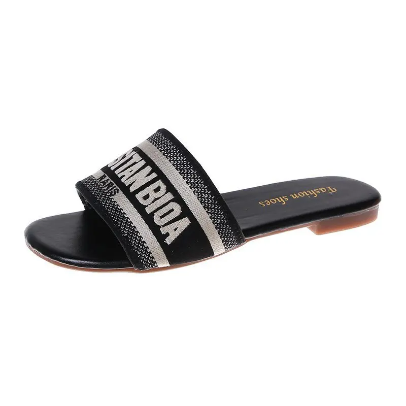 2024 Letter Slippers Fashion Flat Woman Single Shoes Casual Shoes Female Outer Wear Letter Sandals Women's Shoes Flat