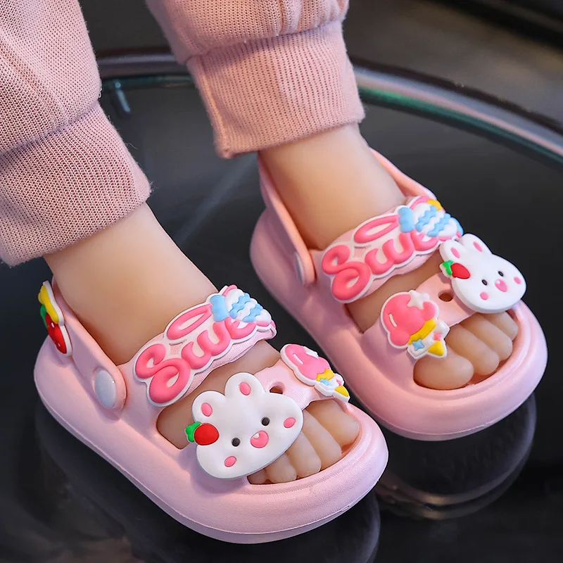 2024 Summer Baby Girl Sandals Cute Cartoon Slippers DIY Design Newborn Infant Indoor Bath Anti-slip Shoes Baby Beach Sandals 1