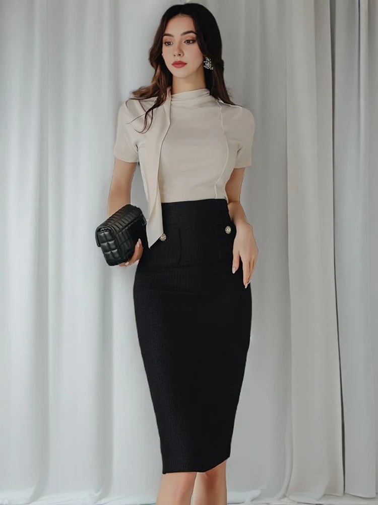 New-2024-Spring-Summer-Two-Piece-Set-For-Women-Knitted-Tops-And-Skirts ...