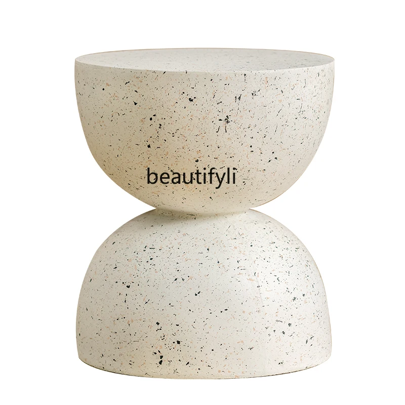 

yj Living Room Sofa Light Luxury Side Table Coffee Table Modern Bedside Table Creative Misty Style Cream Color Small round Table