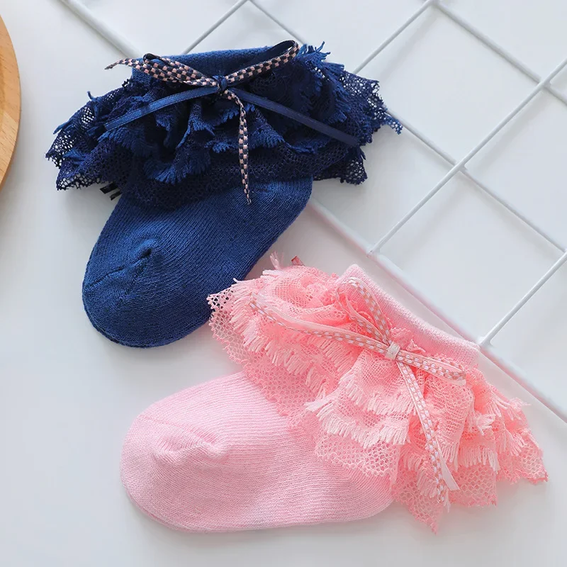 Spring/Summer Korean Fashion Lace Cute Lace Bow Baby Princess Wind Breathable Comfortable Cotton Solid Color Socks BR205