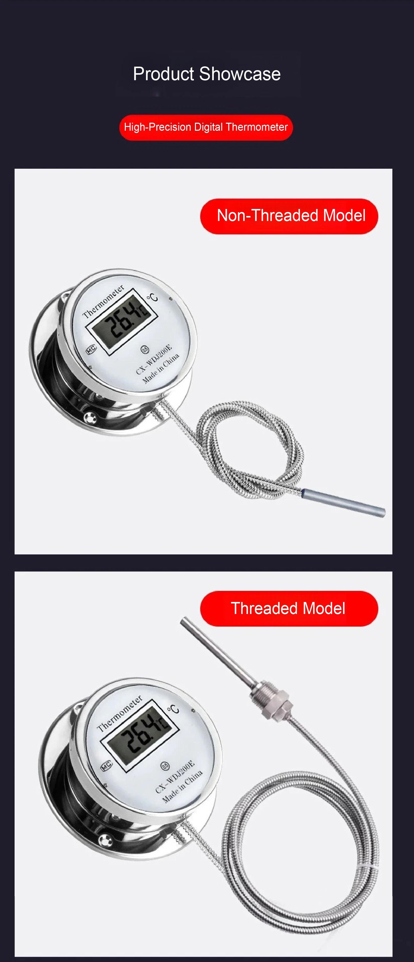 CX-WDJ200E Digital Display Thermometer High Precision Stainless Steel Probe Wate