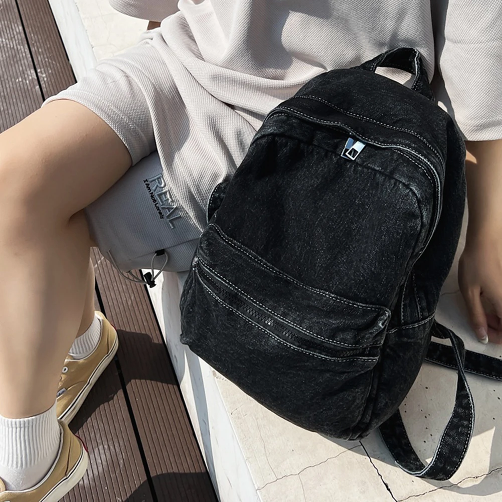 Fashion Denim Backpack Jeans Backpack Lightweight Teenagers School Bag Large Capacity Multi Pockets for Outdoor Travel