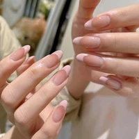 10Pcs Pink Handmade Press on Nails Full Cover Cat Eye Gradual Change French Sweet Almond False Nails Wearable Manicure Nail Tips