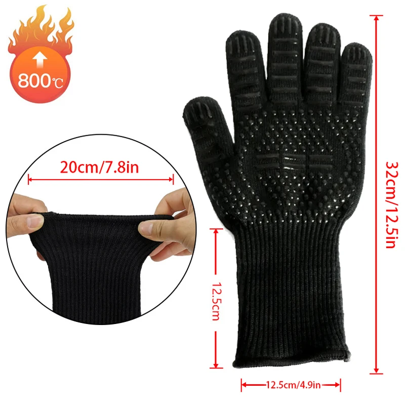 Heat Resistant BBQ Gloves Oven Baking Gloves Non-Slip Insulation Microwave For Kitchen Grill Camping and Cookware