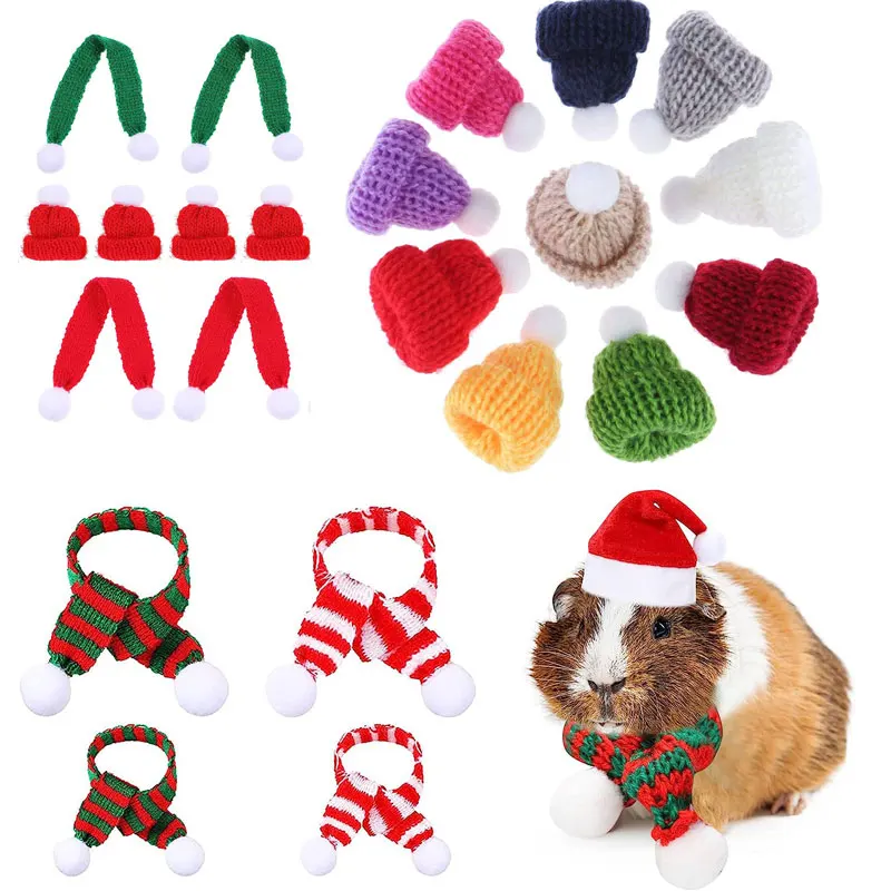 

10Pcs Christmas Mini Knit Hat Mini Scarf Christmas Tree Ornaments Cute Doll Clothes Accessories for DIY Craft Jewelry Making