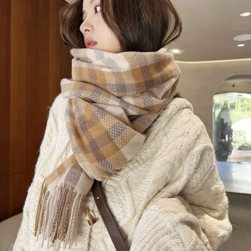 

2023 New Spring Korean Style Women's Scarf Sweet Warm Fashion Temperament Plaid Shawl Scarf