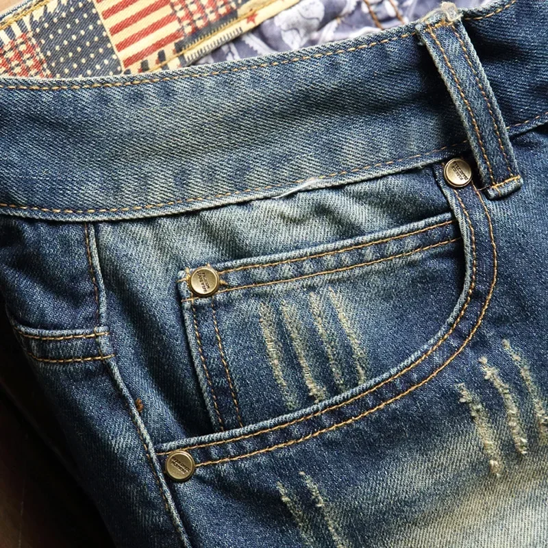 2025 Summer Ripped Denim Shorts Jeans Men's Five Quarter Loose Size Medium Pants Fashion Brand Personality Beggar 3