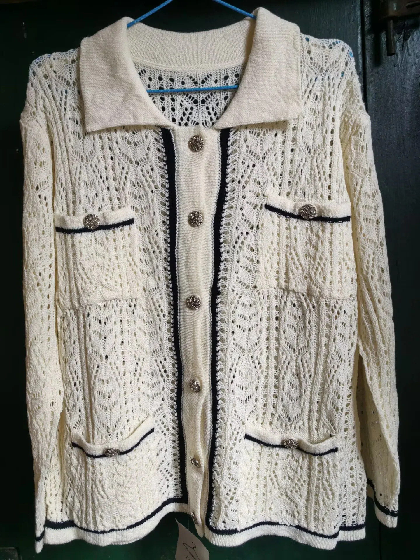 Spring Autumn Maternity Knit Jacket Long Sleeve Turn-down Collar Single-breasted Hollow Out Knitted Coat Pregnancy Loose Outwear