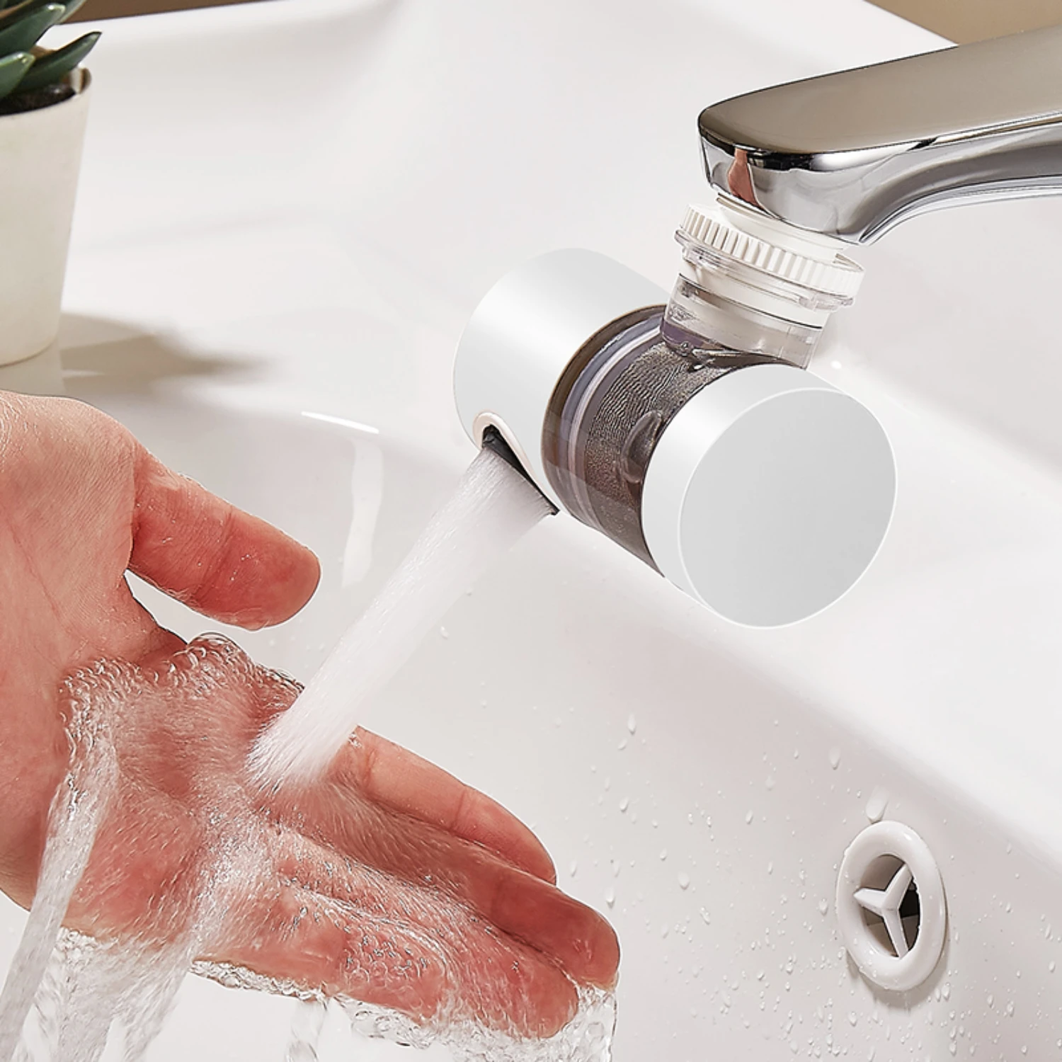 Faucet Water Filter Stainless Steel PP Cotton Filter Rotation For Various Faucets