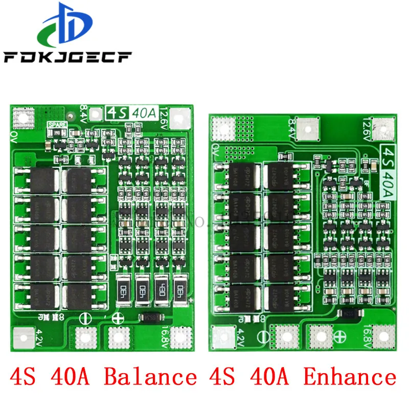 Battery Protection Board 3S/4S 40A 60A Li-ion Lithium Battery Charger Protection Board 18650 BMS For Drill Motor 11.1V 12.6V/14.8V 16.8V Enhance/Balance