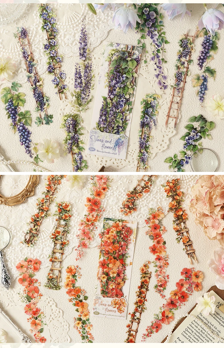 10 Pcs Vintage Rose Plant PET Sticker Pack for Junk Journal Scrapbooking Aesthetic Diary Deco School Account Stationery Stickers