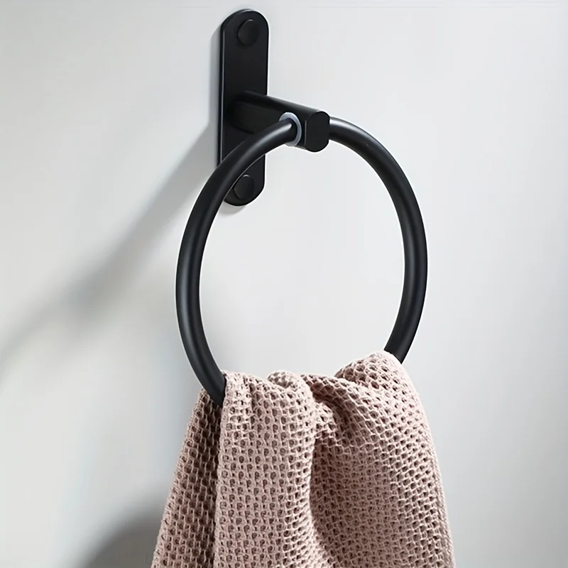 Bourdillat Black Finish aluminum Bathroom Towel Holder Wall-Mounted Round Towel Rings ,Towel Rack Bathroom Rack