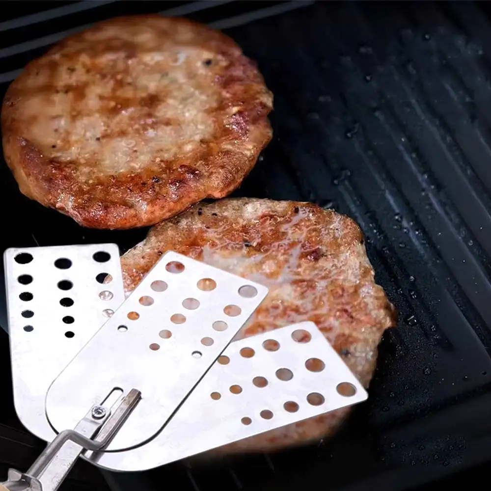 Description Picture 6 of itemCreative Stainless Steel BBQ Spatulas Ergonomic Wood Handle Three-panel Design Grill Tool Heat Resistant Expandable