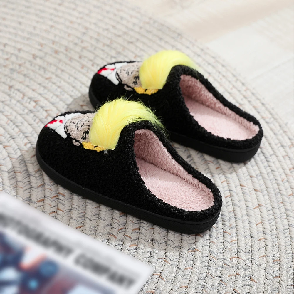 Plush Trump Wig Slippers Closed Toe Slippers Non-Slip Fluffy Home 3D Fake Hair Furry Slipper for Outdoor Indoor Bedroom