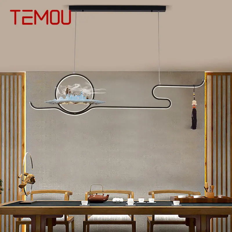 

TEMOU Modern Pendant Hanging Lamp Chinese Creative Zen Teahouse LED Chandelier Light For Home Dining Room Bedroom Decor