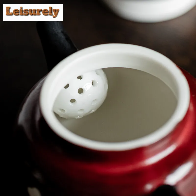 Boutique Pink Hawthorn Red Ceramic Teacup Hand Painted Small Flower Pot Japanese Tea Brewing Kettle Portable Bag Kung Fu Teaset