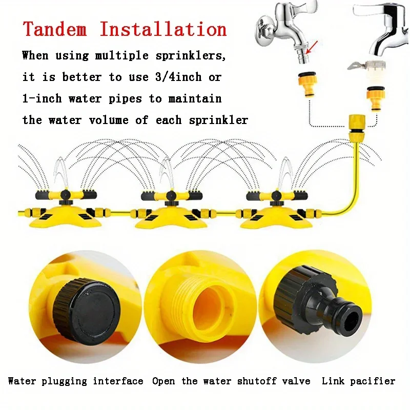 Description Picture 5 of item1pc 360° Automatic Rotating Trigeminal Sprinkler For Irrigation Rotating Sprinkler Tandem Sprinkler Sprayers Watering Gardening