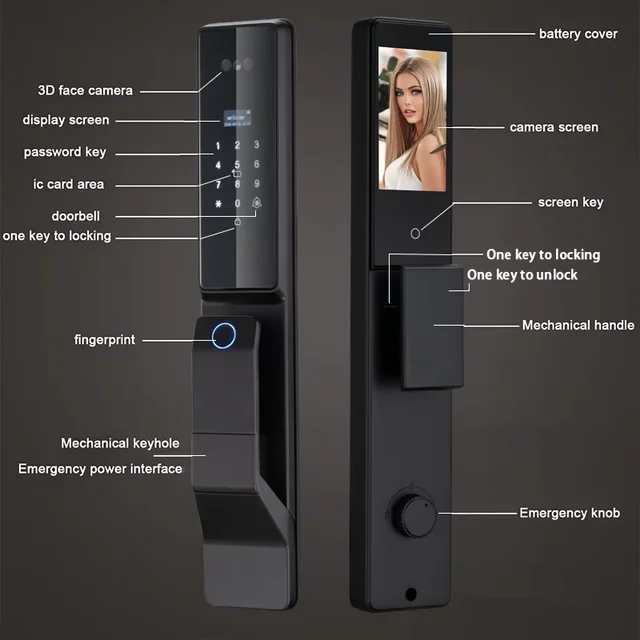 Alexa Voice Control Smart Door Lock Tuya APP 3D Face Recognition Electronic Digital Smart Door Lock With Camera 5