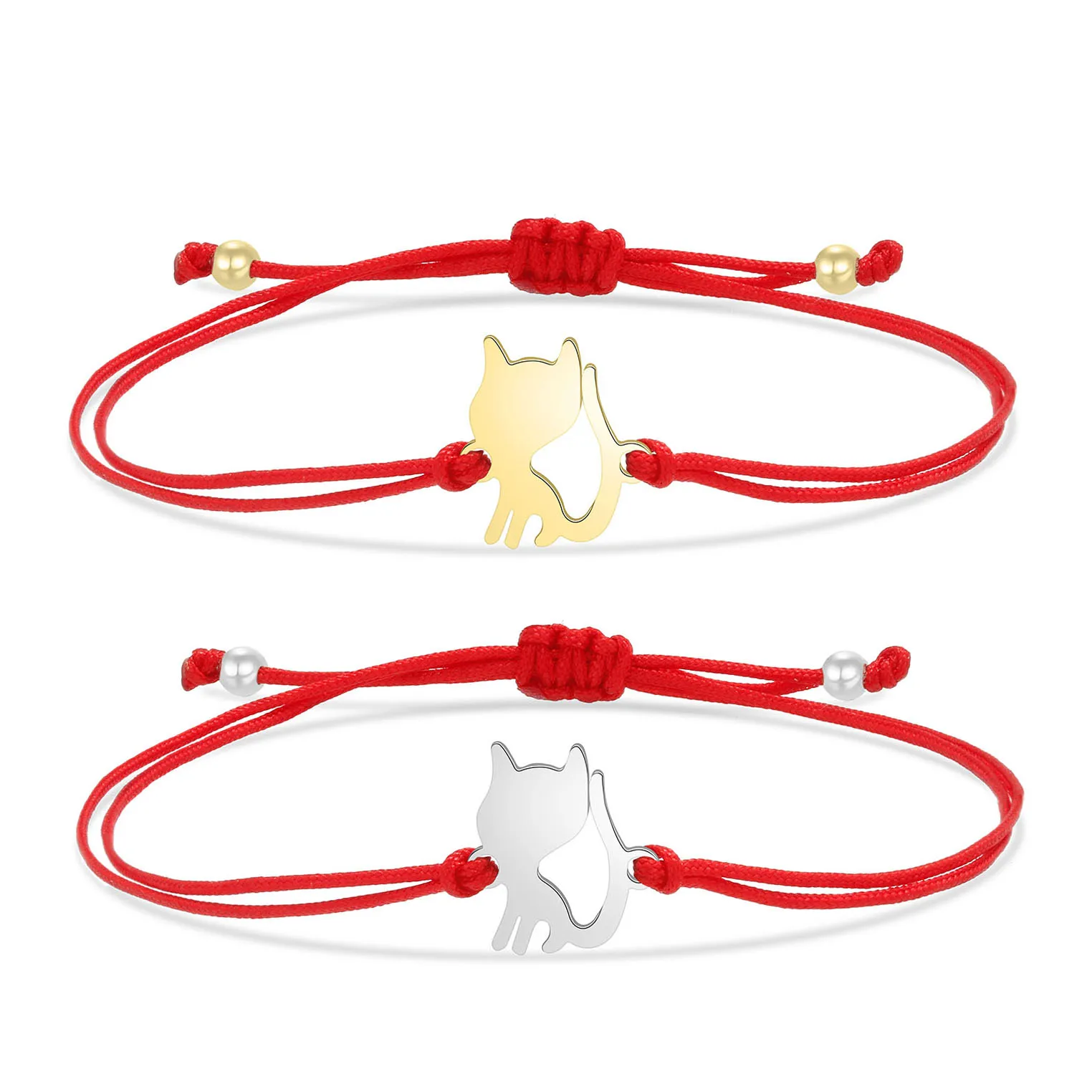 Gold plated Stainless Steel Delicate Polished Cute Cat Charm Bracelet