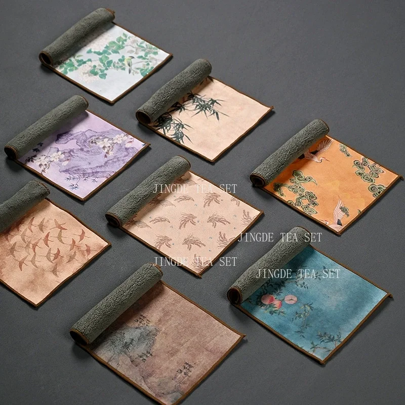 Chinese Painted Thick Tea Towel Super Absorbent High-end Tea Set Accessories Table Mats Professional RagTea Ceremony Supplies
