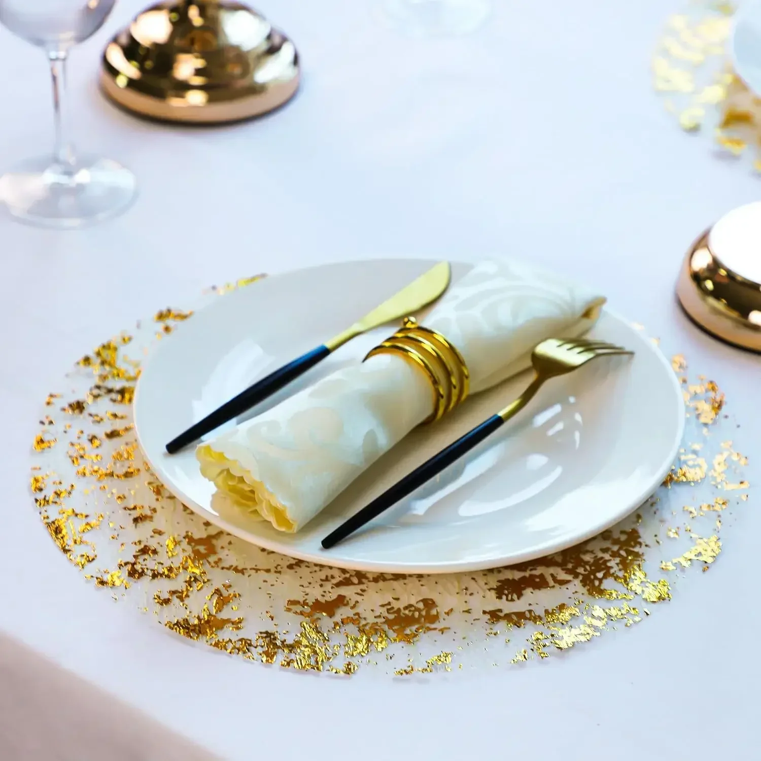 Light Luxury Circular Placemat Disposable Holiday Party Gold Foil