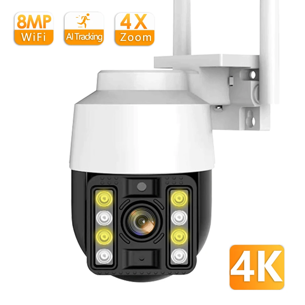 4K PTZ-камера 8-мегапиксельная наружная IP-камера WiFi ICsee 4-кратный зум Беспроводное