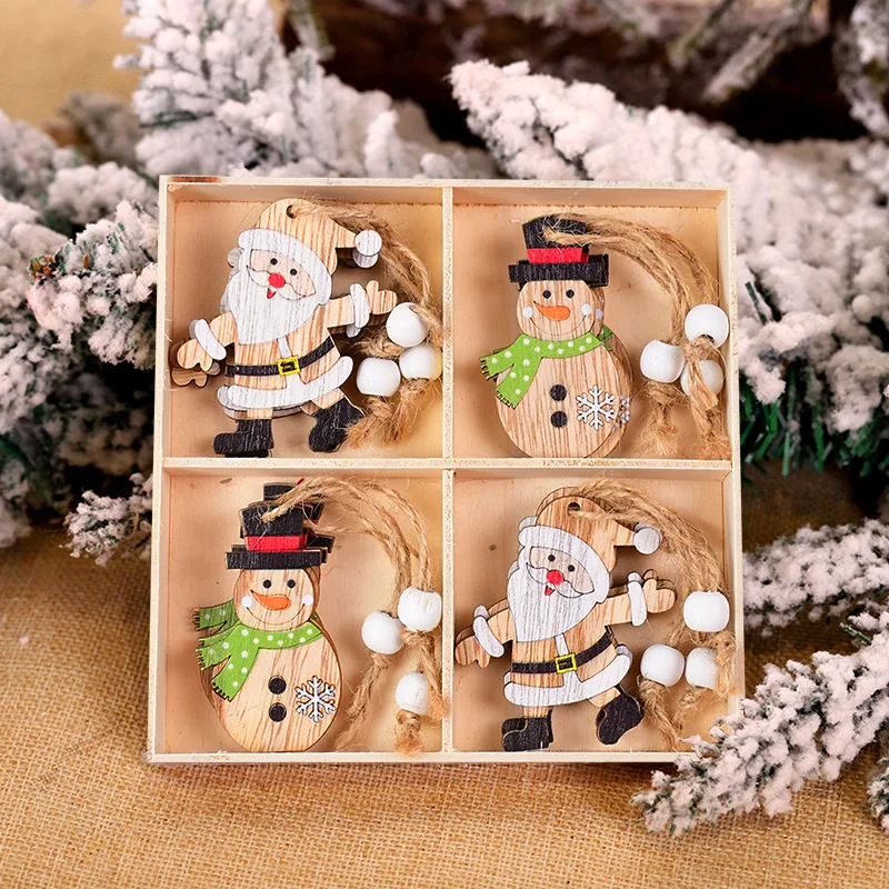 Christmas Decorations 12/9Pcs Christmas Wooden Pendant Snowflake Xmas Tree Hanging Ornaments