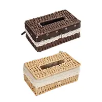 Hand Woven Tissue Box Cover Desk Organizer Dining Table Facial Napkin Holder 2