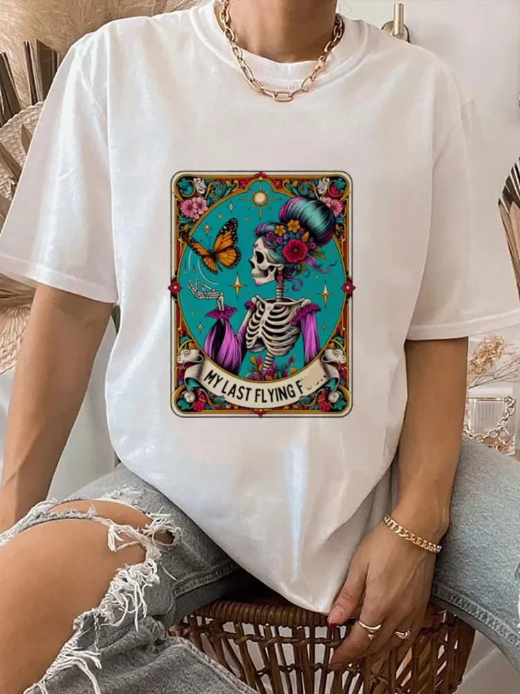 Watercolor Trendy T-shirt with Printed Pattern Top O-neck Fashion Tarot Brand Printed T-shirt Trendy Casual Printing Summer T-sh