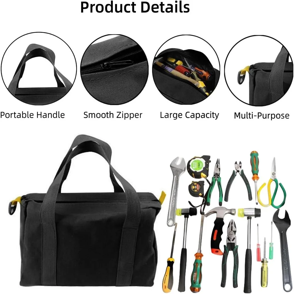 12 Inch Wide Mouth Tool Bag Canvas Tool Bag Heavy Duty Storage Bag Power Organizer Pouch Bags for Men storage bag tool holder