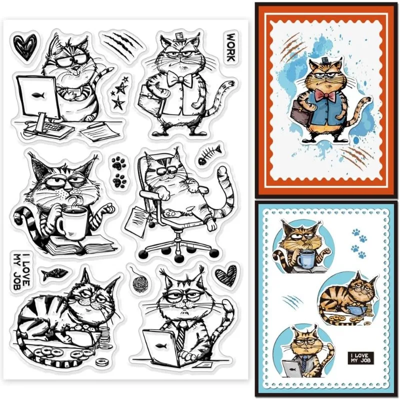 Clear stamps clear rubber stamps 1pc Cat Work Boss Clear stamps for cards making Clear stamp seals for DIY Scrapbooking Photo album Journal Home decoration
