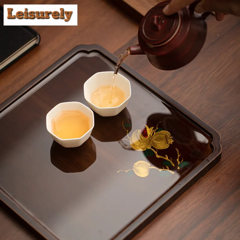 Hand-painted Bamboo Tea Tray Zen Dessert Candy Tray Coffee Storage Board Organizers Desk Dishes for Serving Teaset Accessories