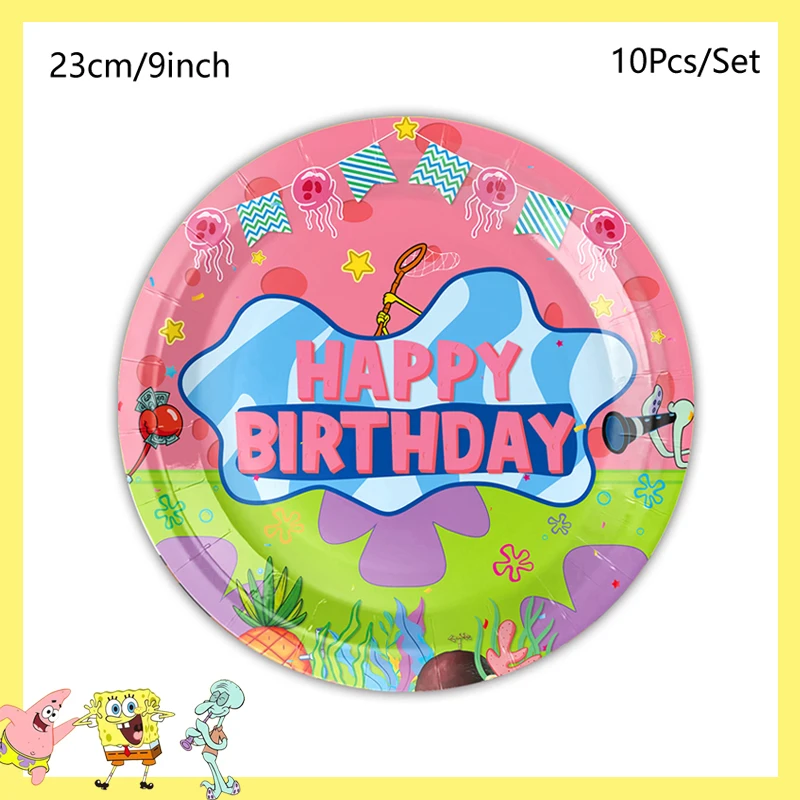 SpongeBob Schwammkopf Party-Dekorationen Baby-Shower Geburtstagsthema Geburtstagsparty Einweg-Tischgeschirr Becher Teller Tischdecke – Detail 4