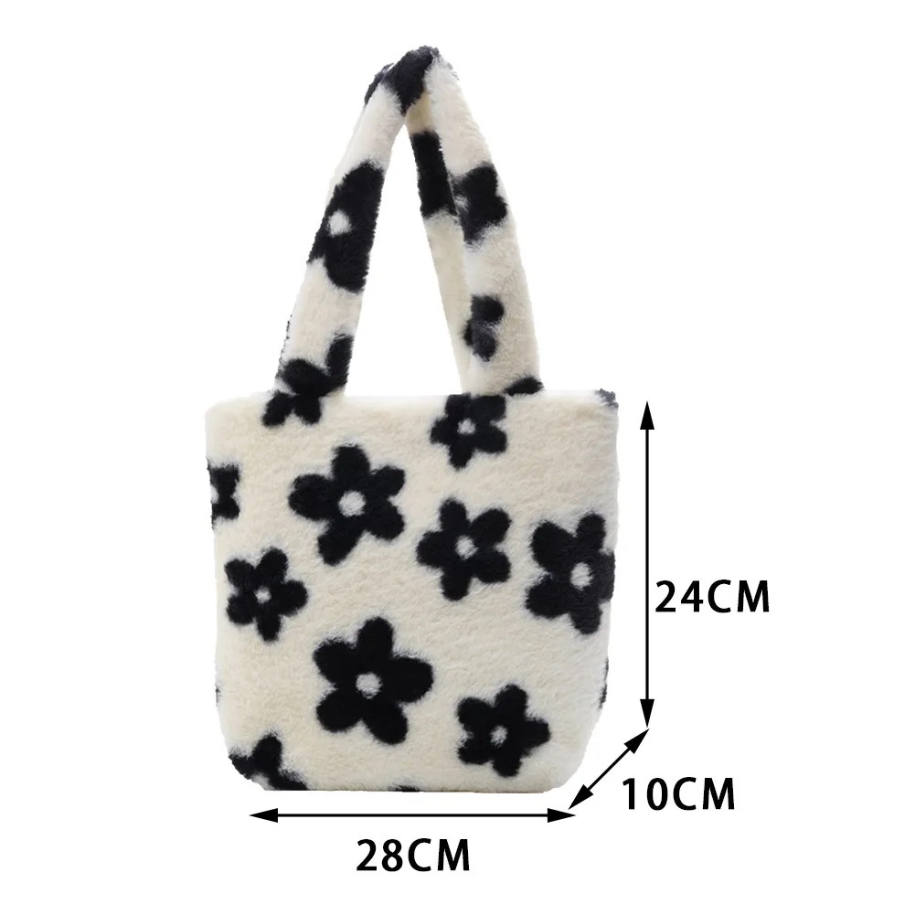 Plush Flower Print Shoulder Bag for Women Autumn