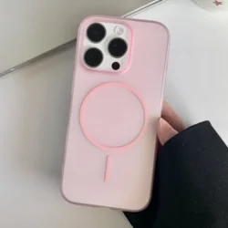 Matte Ultra Thin Translucent Magnetic Wireless Charging Case - Hard PC Cover - iPhone 14 Plus (Pink)